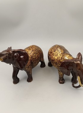 古玩铜器收藏家居装饰红铜鎏金吉祥如意铜象铜摆件礼品工艺品