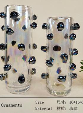 现代简约欧式轻奢透明玻璃珠点花瓶花器摆件样板房售楼处软装饰品