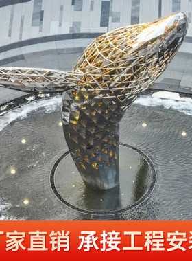 不锈钢镜面海豚雕塑广场户外海豚雕塑海豚戏水不锈钢摆件雕塑设计