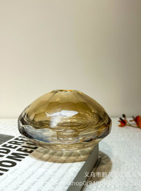 现代花瓶风高级感琥珀色水晶琉璃小口径轻奢样板房梳妆台插花器皿