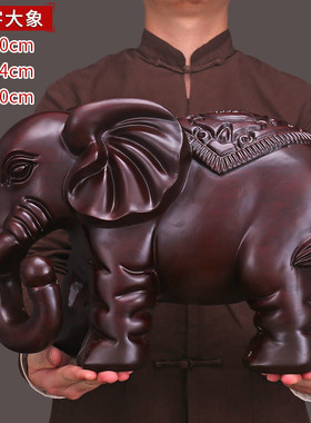 实木雕刻大象摆饰一对招财象办公室家居客厅电视柜木质装饰工艺礼