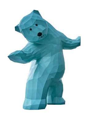 玻璃钢雕塑厂家定制户外商场门口卡通熊发光几何切面不锈钢雕塑