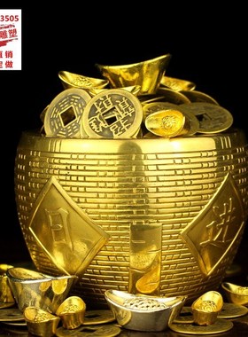 热销日进斗金实心纯铜聚宝盆摆件年年有余厂家直销粮仓篓储蓄罐升