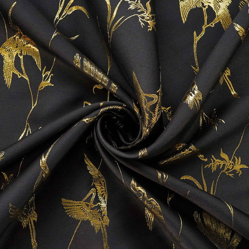 复古黑金花鸟提花旗袍时装面料质感浮雕中式马甲色织花束装饰布料,淘宝优惠券,粉丝福利购,淘宝优惠卷