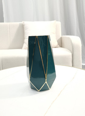 轻奢陶瓷花瓶几何电镀餐桌批发插花简约玄关电视柜陶瓷装饰品客厅