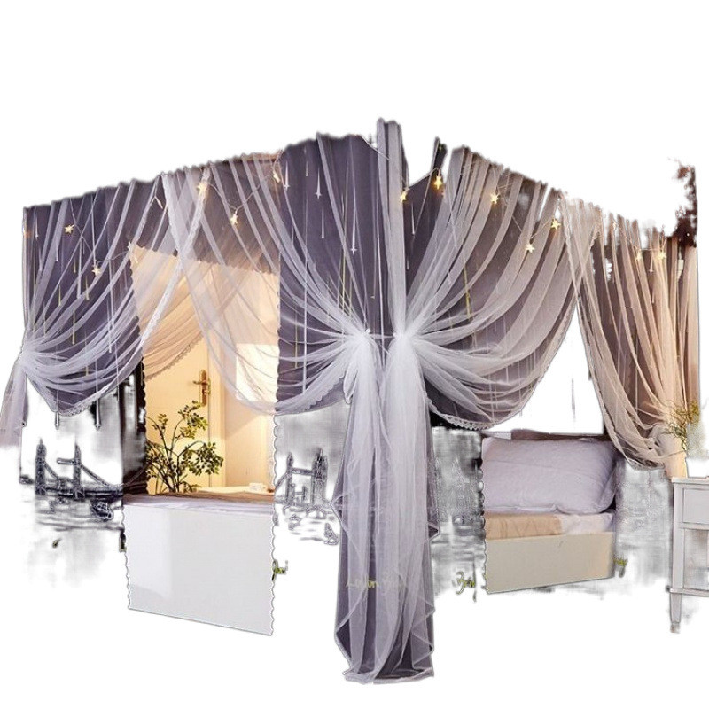 热销卧室家用挡风防尘三开门床帘防风加厚床幔一体式单双人蚊帐遮 - 图2