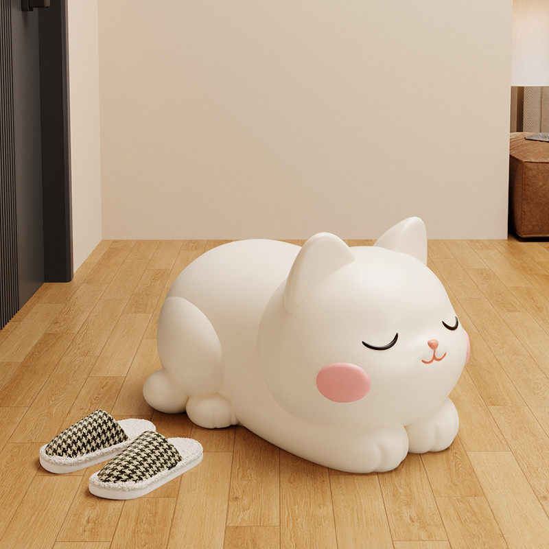 可爱奶油风猫咪入户门换鞋凳门口家用坐墩矮凳客厅高级感卡通凳子,淘宝优惠券,粉丝福利购,淘宝优惠卷