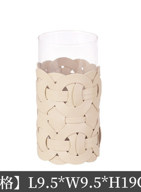 直筒玻璃花瓶编织轻奢高级感皮革大口径插花器客厅样板间饰品摆件