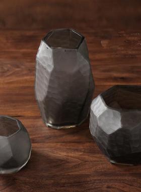 美式乡村手工磨插花刻玻璃花瓶几何创意客厅玄关家居软装饰品摆件