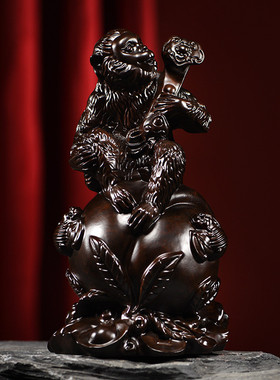 木雕摆件猴子实木头雕刻摆设办公新居搬迁装饰十二生肖司工艺礼品