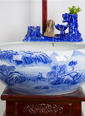 热销创意流水喷泉摆件厂家办公室装饰品喷泉流水陶瓷养鱼鱼缸