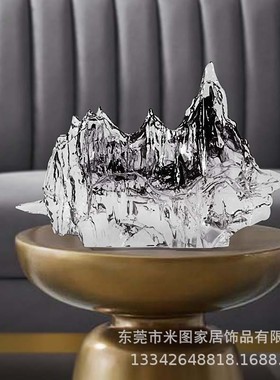 热销新中式极简水墨树脂太湖石珊瑚售楼处石头样板房酒柜摆件软装