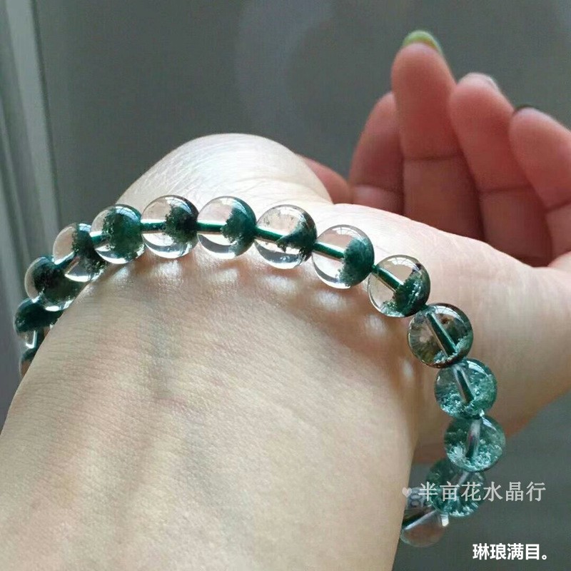 巴西绿幽灵手串女聚宝盆半盆千层满天星四季幽灵水晶手链男情侣款 - 图1
