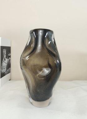 简约现代琥珀色不规则气泡手工工艺品玻璃花瓶样板房茶几创意摆件