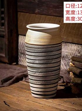 插花陶瓷花瓶摆件客厅景德镇落地感种花盆大复古陶罐装饰中式