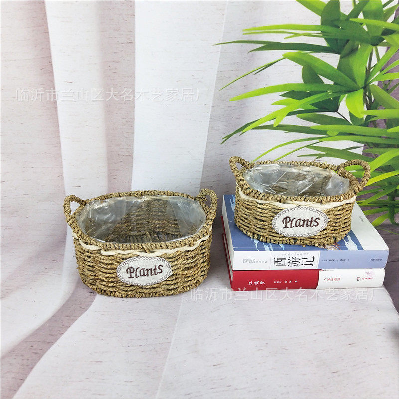 草编套二花盆藤编手提插花花篮多肉植物花器装饰编织花盆手提果篮,淘宝优惠券,粉丝福利购,淘宝优惠卷