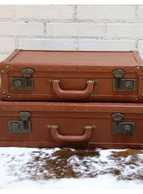 软装皮革手提箱样板房复古摆件衣帽间装饰品箱展厅摄影箱子收纳箱