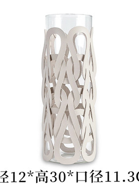 现代轻奢水培桌面玻璃花瓶高级感编织皮革花器餐厅花插样板间摆件