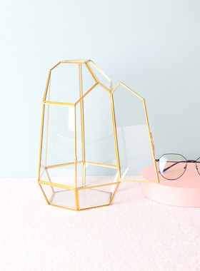 9zrt批发简约六面切割几何玻璃花房植物微景观花盆生态瓶送仿真多