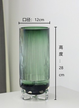 北欧竖条纹底座插花瓶加厚轻奢餐桌客厅水培玻璃花瓶装饰摆件批发