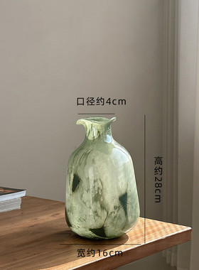 绿色中古琉璃花瓶摆件创意水养客厅电视柜玄关插花装饰品法式玻璃