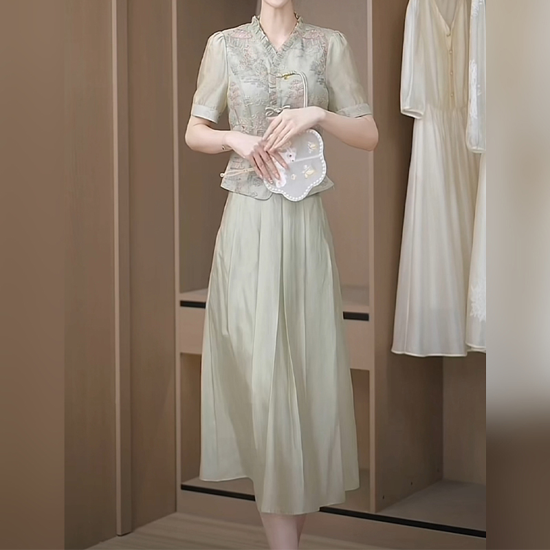新中式国风套装裙夏季2024年新款时尚复古改良版马面连衣裙两件套-图0