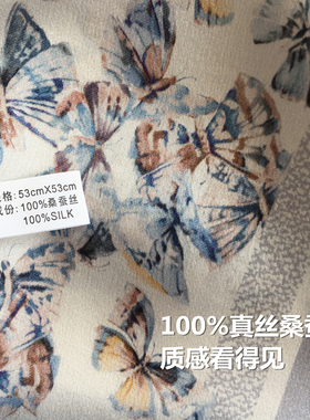 2026春季百搭秋日蝴蝶100%桑蚕丝围巾真丝丝巾女领巾53cm小方巾