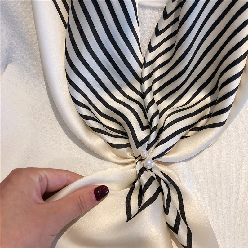 韩国简约百搭丝巾大方巾90cm条纹方巾披肩2025春秋季新款装饰围巾