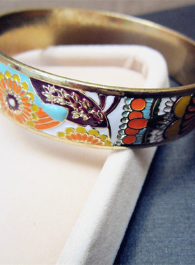 滴油珐琅手镯合金镀金复古文艺女