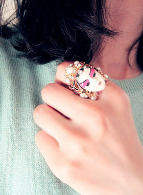 刀马旦戒指珐琅彩珍珠中国风女特