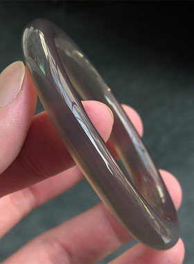 天然巴西玛瑙手镯/复古圆条/原色无忧化/灰冰透/强荧光玉髓2164