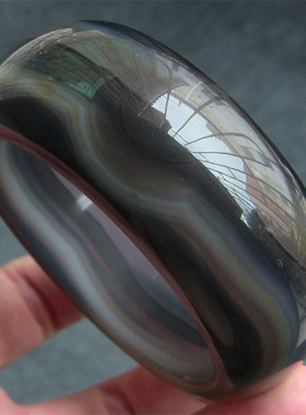 天然巴西玛瑙手镯/超宽加厚款/原色无优化/精美水墨纹理玉髓1849