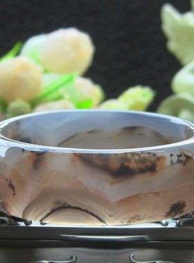 天然巴西象形图腾山景玛瑙手镯