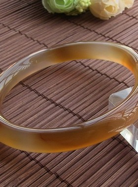 天然巴西红玛瑙复古圆条纹理手镯