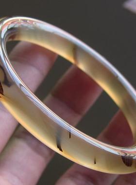 天然巴西红玛瑙复古圆条纹理手镯