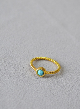 日韩小众真石戒指黄铜镀金简约女