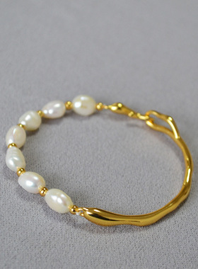 日韩小众手链巴洛克珍珠黄铜镀金