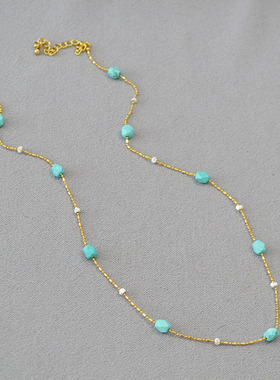 欧美小众复古闪光链条切角绿松石串珠简约个性气质叠戴项链锁骨