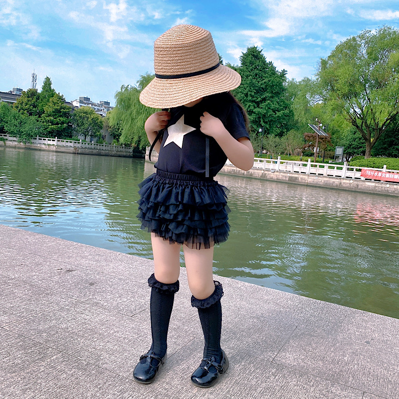 NANI童装21夏季新款超酷Rock风女孩黑色纯棉短袖T恤tutu裤裙套装 - 图0
