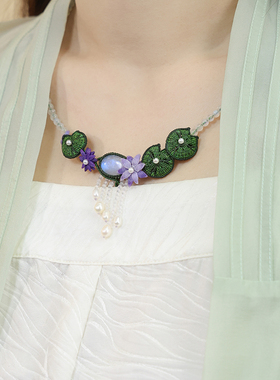 栖石原创初级编绳教程花染集碧叶莲影项链饰品手工编绳首饰