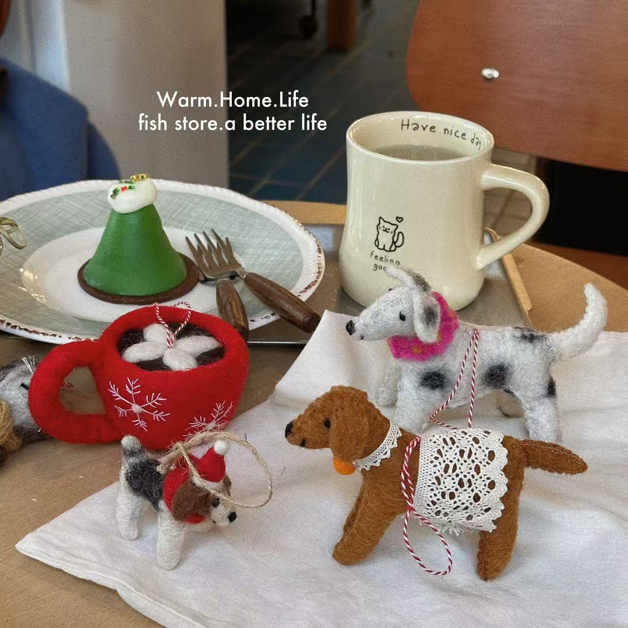 *Fish store*圣诞款尼泊尔手工戳戳羊毛毡挂件动物玩偶小布挂饰 - 图1