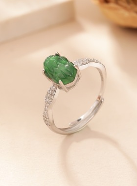 天然危料翡翠招财貔貅戒指纯银s925高级精致直播款时尚女款饰品