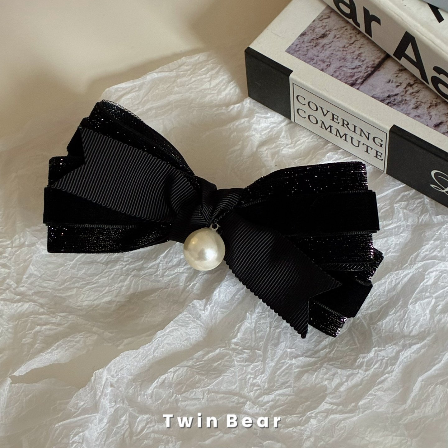 黑色闪亮时尚百搭亮片马尾蝴蝶结珍珠发夹女韩国ins风发饰头饰女,淘宝优惠券,粉丝福利购,淘宝优惠卷