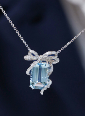 蝴蝶结水晶项链925纯银女日系