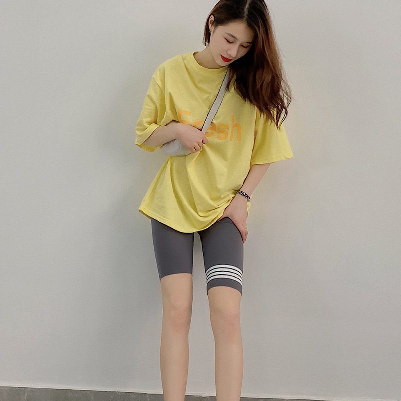 TB奶茶色五分裤鲨鱼裤高腰打底裤女外穿夏季薄款瑜伽运动骑行短裤 - 图1