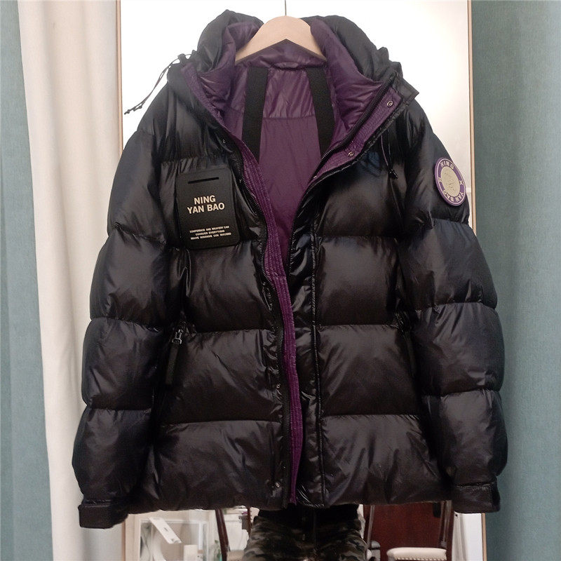 2025新款加厚短款羽绒服女连帽情侣款宽松白鸭绒面包服外套极寒