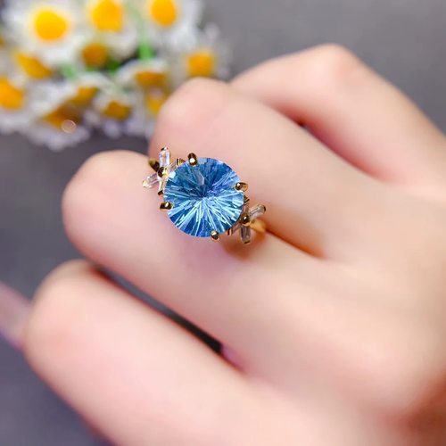 天空烟花切托帕石戒指，高级感s925银精工镶嵌 尺寸圆10补水水属 - 图0