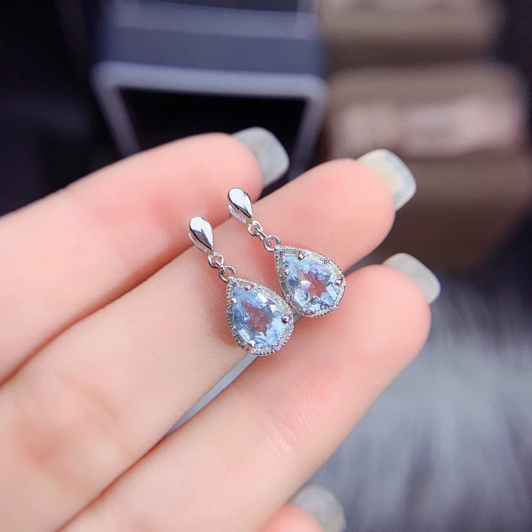 全净海蓝宝耳钉，宝石规格5X7 mm补水水属性宝石,淘宝优惠券,粉丝福利购,淘宝优惠卷