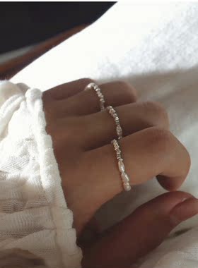 泰国碎银子野生keshi强光炫彩珍珠拼接ins冷淡风个性百搭小戒指女