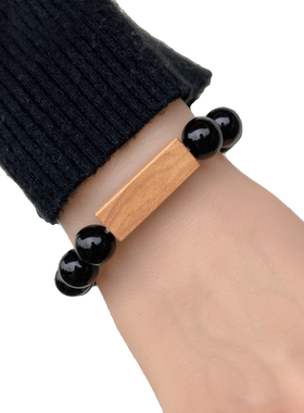 印度老山檀手串珠黑曜石手链天然极简设计感手作无事牌情侣男女